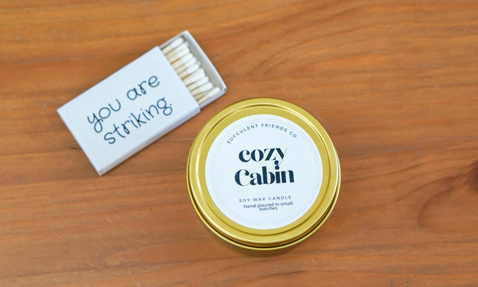 cozy cabin soy wax candle hand poured in small batches vanilla cinnamon scented